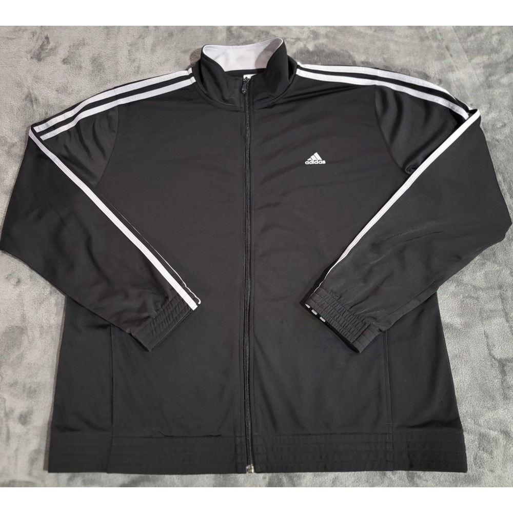 Adidas Track Jacket Men XXL Black Full Zip Woven Pockets 3 Stripe Classic Sports